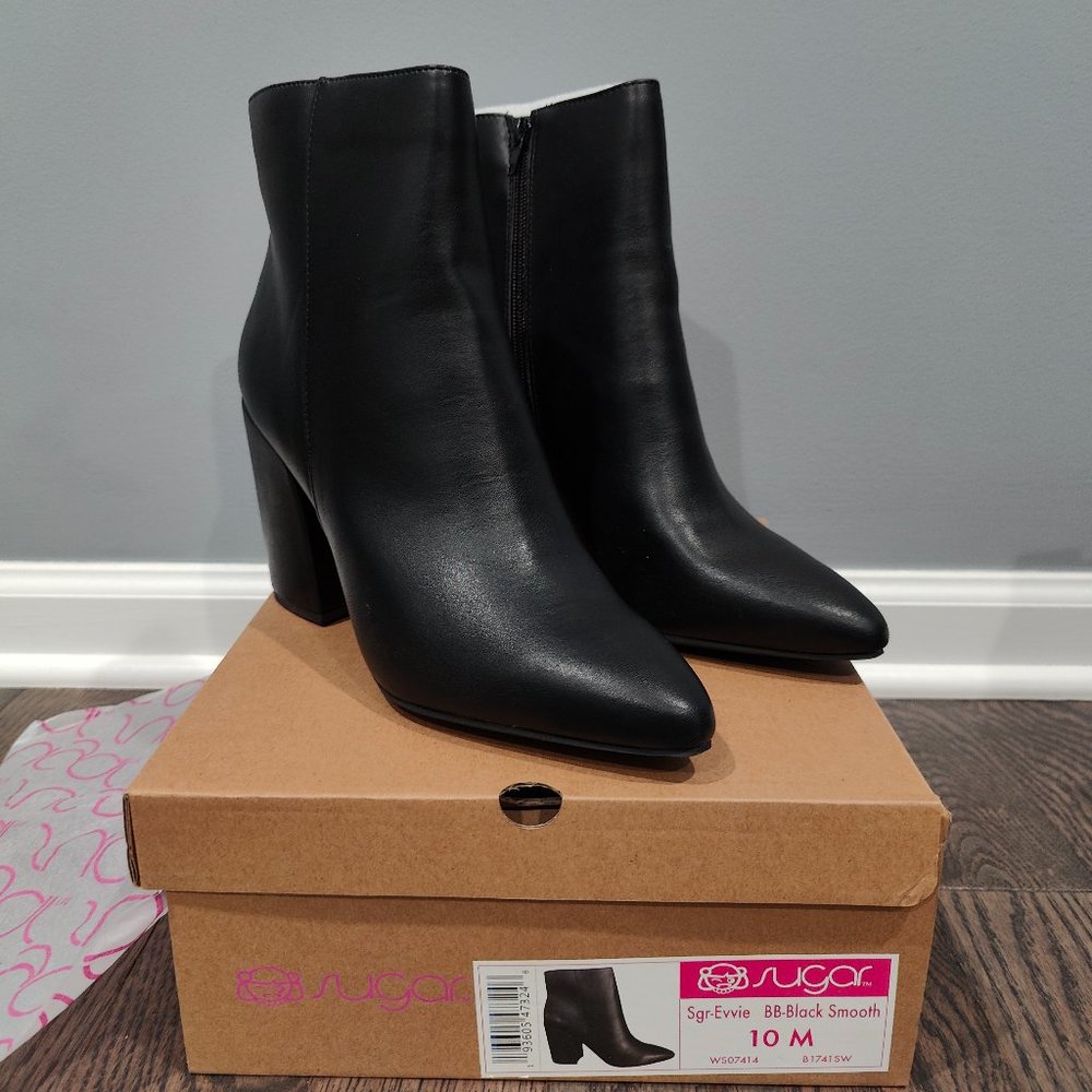 Sugar Evvie Black Heeled Ankle Boots